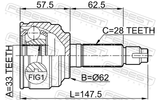 Febest 0510-052 Outer CV Joint 33X62X28