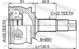 Febest 1810-CORD Outer CV Joint 20X51X22