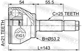 Febest 2110-FUS Outer CV Joint 21X53.2X25
