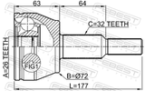 Febest 2010-WKF Outer CV Joint 26X70X32