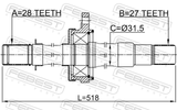 Febest 1212-DHLH Axle Half Shaft Left 27X518X28