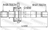 Febest 1212-JX1LH Axle Half Shaft Left 27X450X28