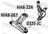 Febest HAB-224 Bushing, Front Lower Control Arm