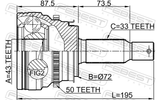 Febest 0410-V97WRA50 Outer CV Joint Rear 43X72X33