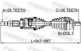 Febest 2714-S40RH CV Axle Shaft Assembly Right 26X987X36