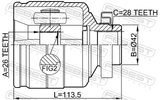 Febest 2211-BLRH Inner CV Joint Right 26X42X28
