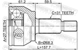 Febest 2910-EVOQ Outer CV Joint 27X68.3X31