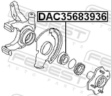 Febest DAC35683936 Front Wheel Bearing 35X68X39X36