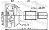 Febest 3610-H3 Outer CV Joint 37X70X33