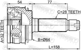 Febest 0310-YF4R Outer CV Joint Rear 32X64X28