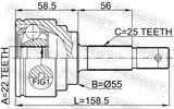 Febest 0210-N16 Outer CV Joint 22X55X25