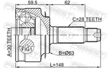 Febest 0310-BE Outer CV Joint 30X63X28