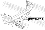 Febest FECB-X5R Tow Hook Flap, Rear Bumper