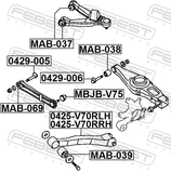 Febest 0425-V70RRH Rear Right Trailing Rod