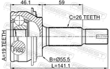Febest 0110-KSP90Z19 Outer CV Joint 19X55.6X26