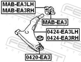 Febest MAB-EA3 Rear Bushing, Front Control Arm (Hydro)