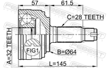 Febest 0310-033 Outer CV Joint 32X64X28