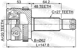 Febest 1210-IX35A48R Outer CV Joint Rear 20X62X27