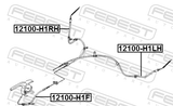 Febest 12100-H1LH Parking Brake Cable, Left
