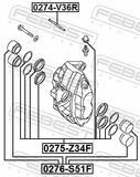 Febest 0275-Z34F Front Brake Caliper Repair Kit (Set For Two Sides)