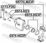 Febest 0576-MZ3F Front Caliper Piston D57