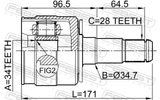 Febest 1211-TERLH Inner CV Joint Left 34X34.7X28