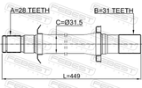 Febest 2212-MQ4RH Axle Half Shaft Right 31X448X28