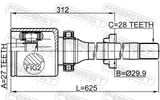 Febest 2911-FLIIRH Inner CV Joint Right 27X29.9X28