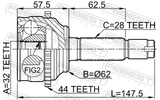Febest 0510-044A44 Outer CV Joint 32X62X28