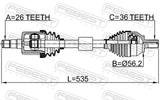 Febest 2714-S40LH Front CV Axle Shaft Left 26X535X36