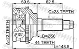 Febest 0510-038A44 Outer CV Joint 22X56X28