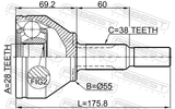 Febest 2110-EXPL Outer CV Joint 28X55X38
