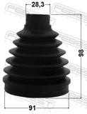 Febest 1615P-164FLH Boot Inner CV Joint Kit Pvc 91X98X28.3
