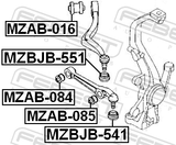 Febest MZAB-085 Bushing, Front Lower Control Arm