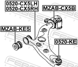 Febest MZAB-CX5B Rear Bushing Without Bracket, Front Control Arm