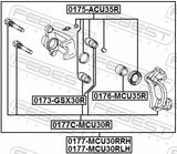 Febest 0175-ACU35R Rear Brake Caliper Repair Kit (Set For Two Sides)