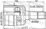 Febest 0511-CWATLH Inner CV Joint Left 32X35X28