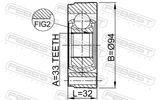 Febest 2311-GV Inner CV Joint 33X94