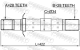 Febest 1212-KMH4WDRH Axle Half Shaft Right (Without Bracket) 28X422X28