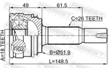 Febest 0110-ACA33R Outer CV Joint Rear 18X52X26